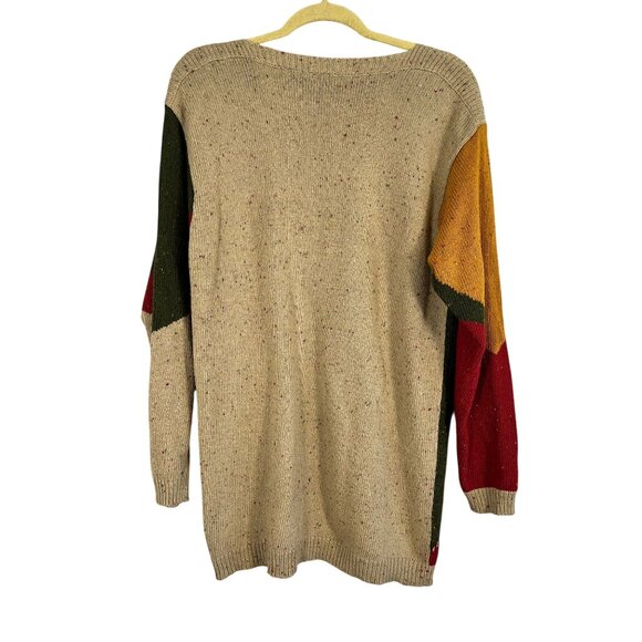 Retro Patchwork Knit Sweater M Red Colorful Festive Holiday Chic Western 80s - Picture 9 of 12